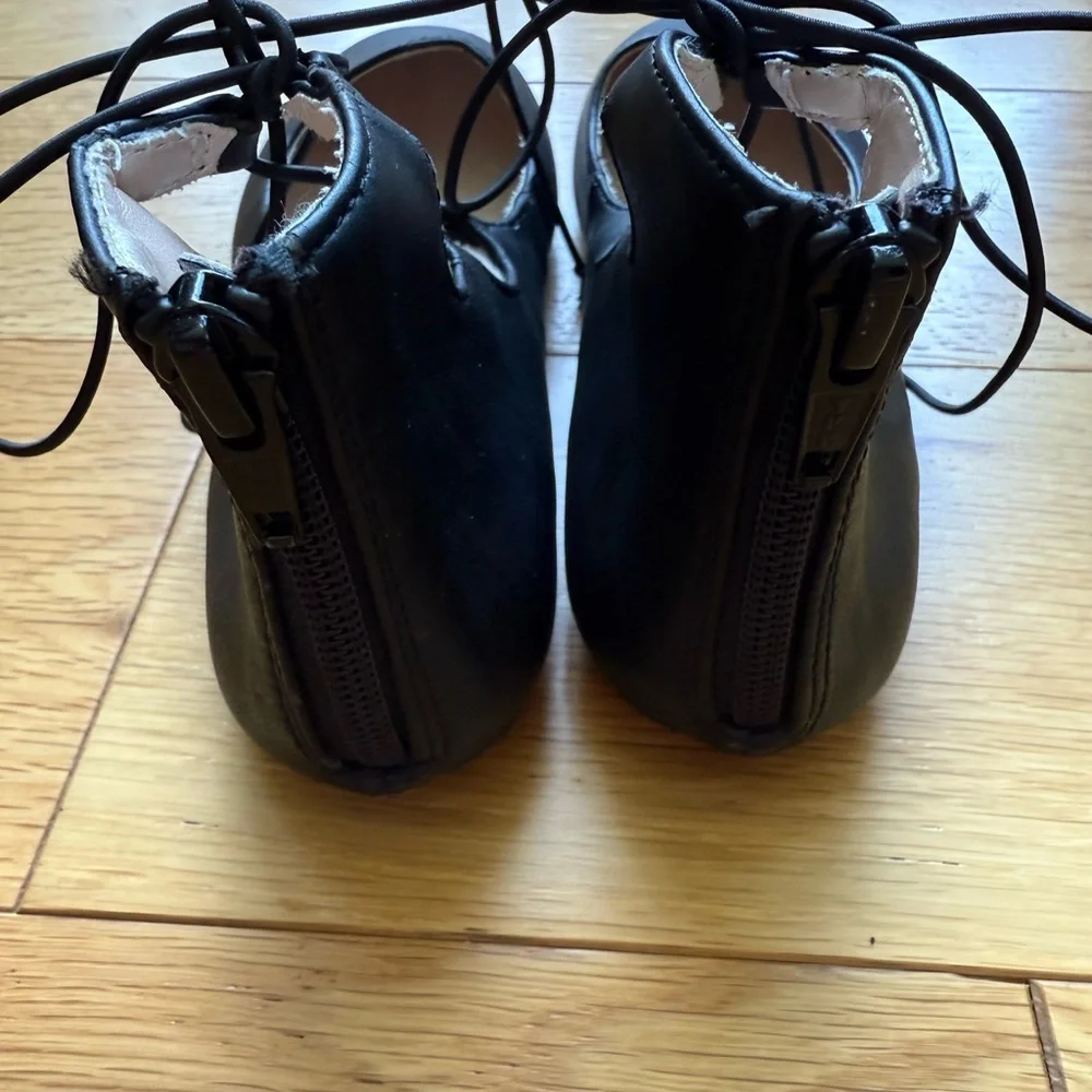 Girls Lace-Up Black Ballet Flats